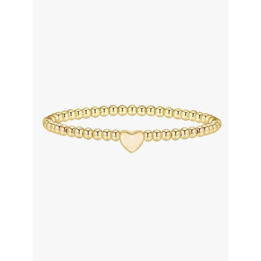 NEW 14K Gold Plated Heart Bead Stretch Bracelet